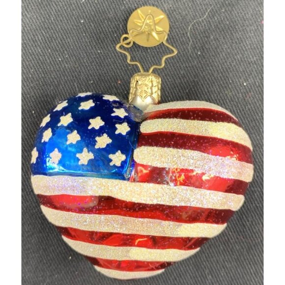 Christopher Radko American Brave Heart Flag 2” Glass Christmas Ornament 9/11 - Picture 1 of 8